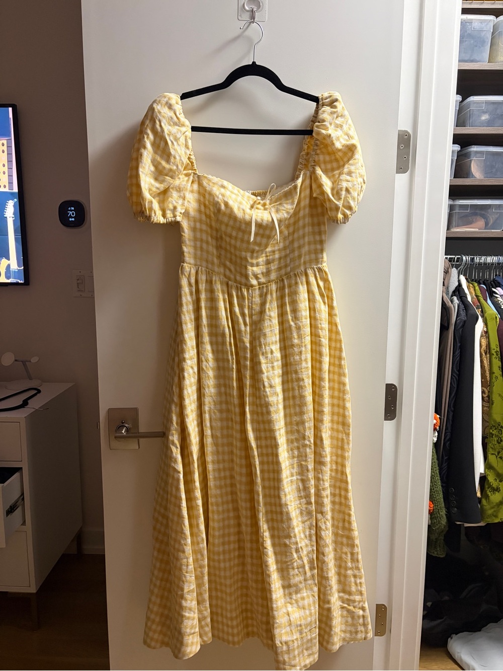 Reformation Yellow Gingham Puff-Sleeve Maxi Dress - Picture 4 of 5